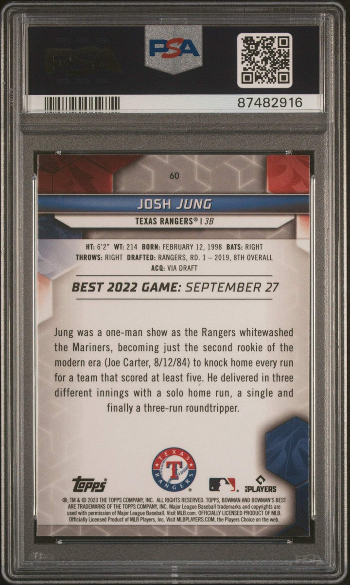 Graded 2023 Topps Bowmans Best Josh Jung #60 Rookie RC Baseball Card PSA 10 Gem