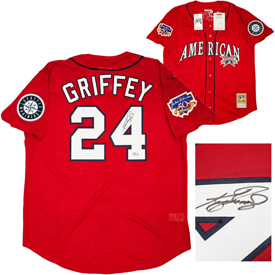 Mariners Ken Griffey Jr Auto Red Auth Mitchell Ness 97 AS Jersey Jackie Robinson