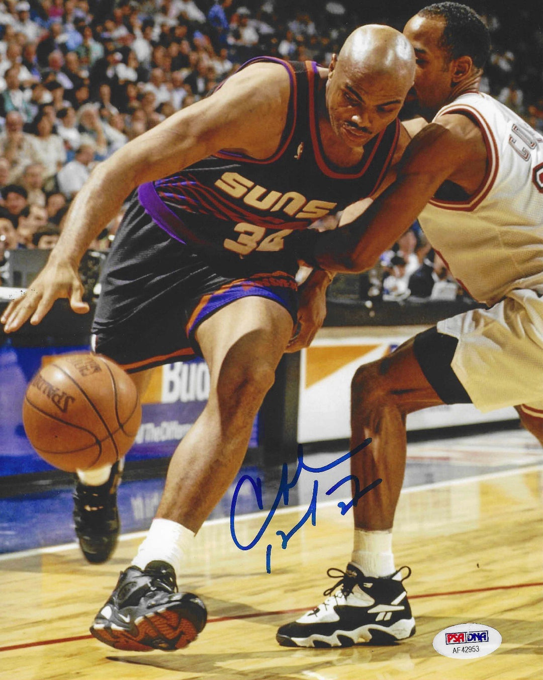 #34 CHARLES BARKLEY SIGNED PHOENIX SUNS BASKETBALL 8X10 PHOTO USA PSA COA