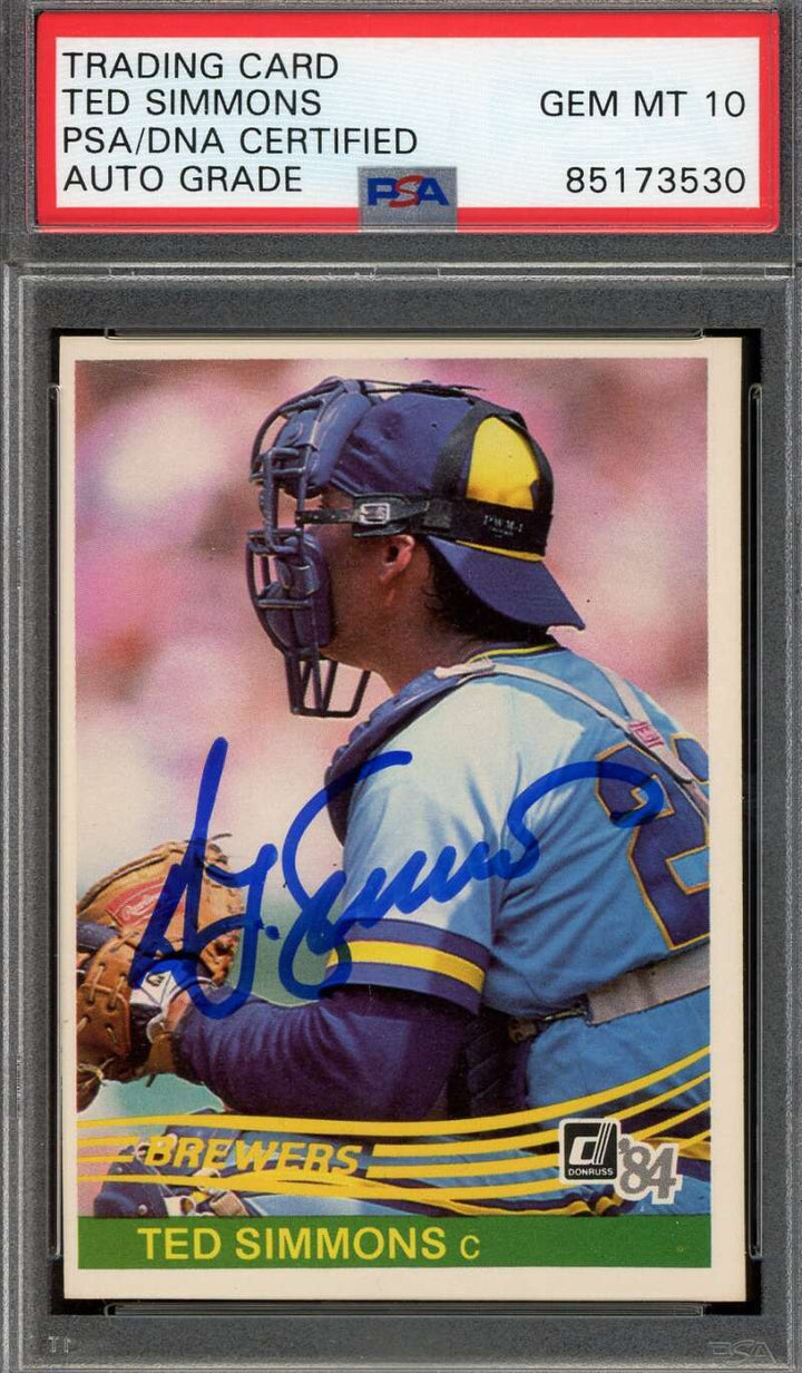Ted Simmons Gem Mint 10 PSA DNA Signed 1984 Donruss Autograph