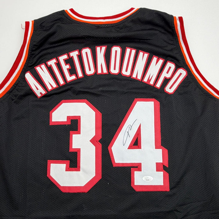 Autographed/Signed Giannis Antetokounmpo Miami Heat Black Jersey JSA COA