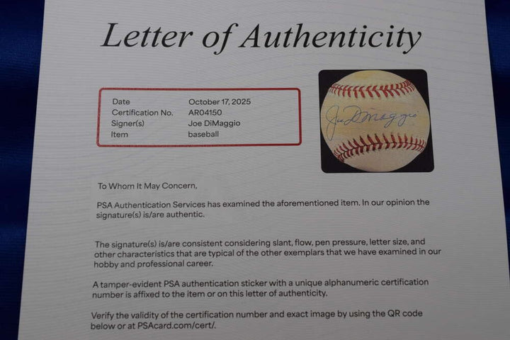 Joe DiMaggio PSA DNA LOA Autograph American League OAL Signed Baseball