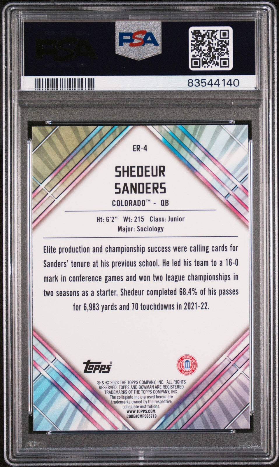 Graded 2023 BWM U Shedeur Sanders #ER4 U/D Early Risers RC Football Card PSA 10