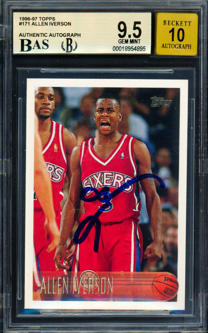 Allen Iverson Signed 1996-97 Topps RC 171 76ers BGS 9.5 Auto GM 10 Beckett