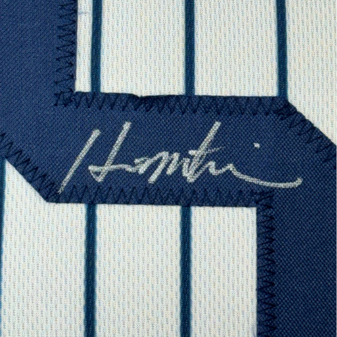 Framed Autographed/Signed Hideki Matsui 33x42 Pinstripe Jersey BAS COA