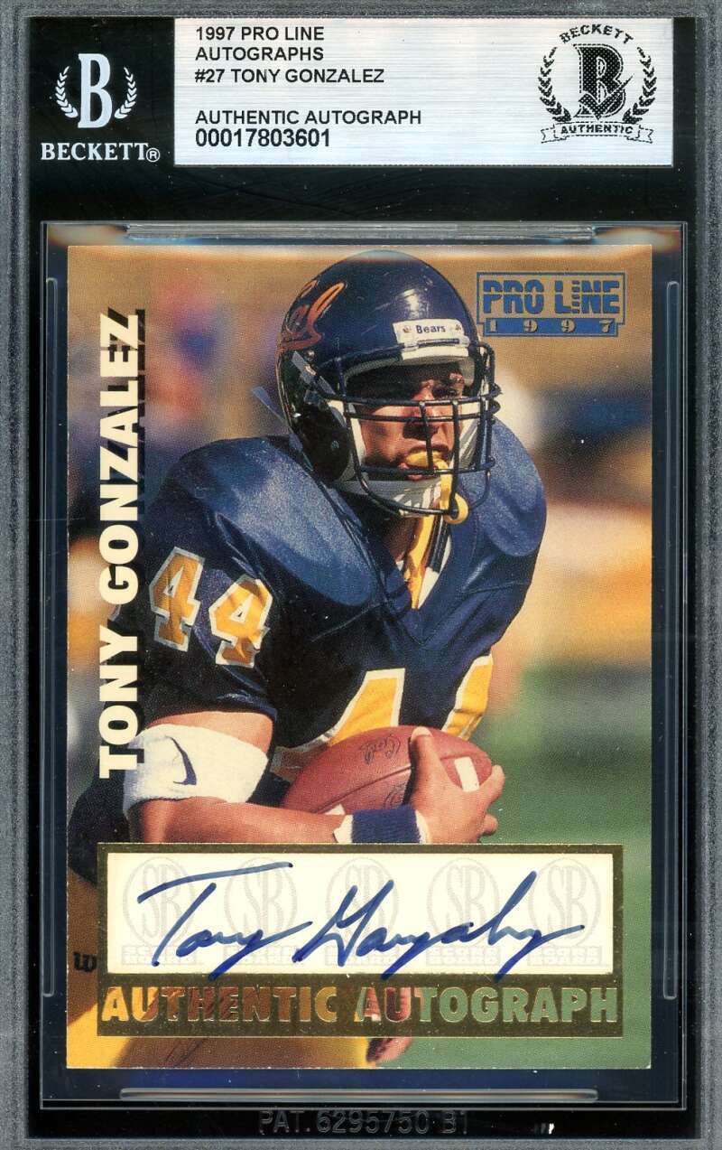 Tony Gonzalez Beckett BAS Signed 1997 Pro Line Rookie Autograph