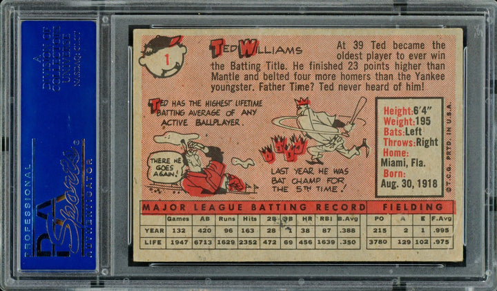 Ted Williams Autographed 1958 Topps Card #1 Boston Red Sox PSA/DNA #15278234