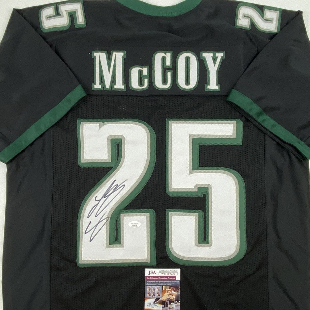 Autographed/Signed LESEAN MCCOY Philadelphia Black Jersey JSA COA Auto
