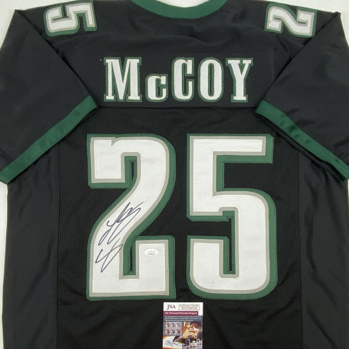 Autographed/Signed LESEAN MCCOY Philadelphia Black Jersey JSA COA Auto