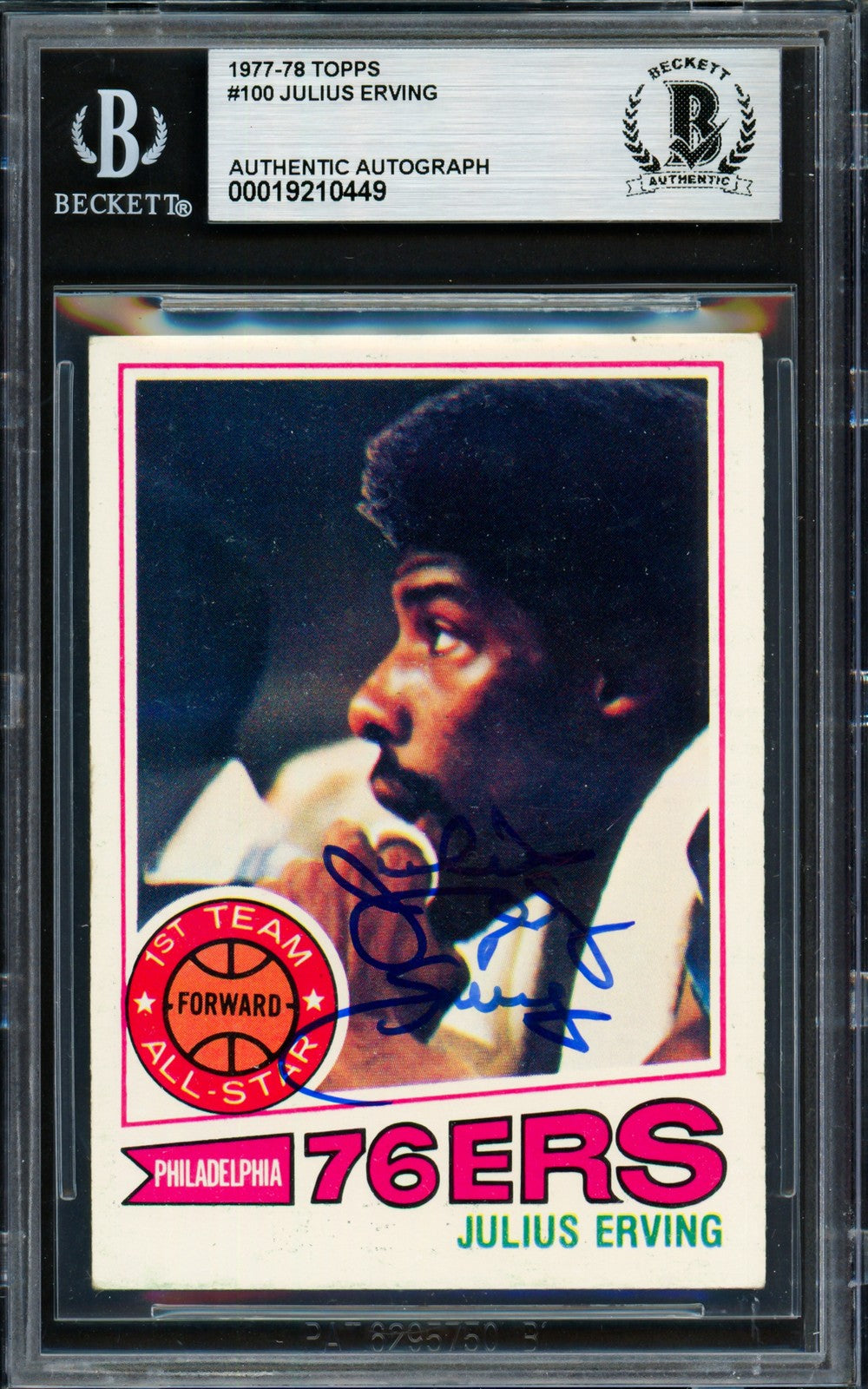 Julius Dr. J Erving Signed 1977-78 Topps Card 100 Philadelphia 76ers Beckett