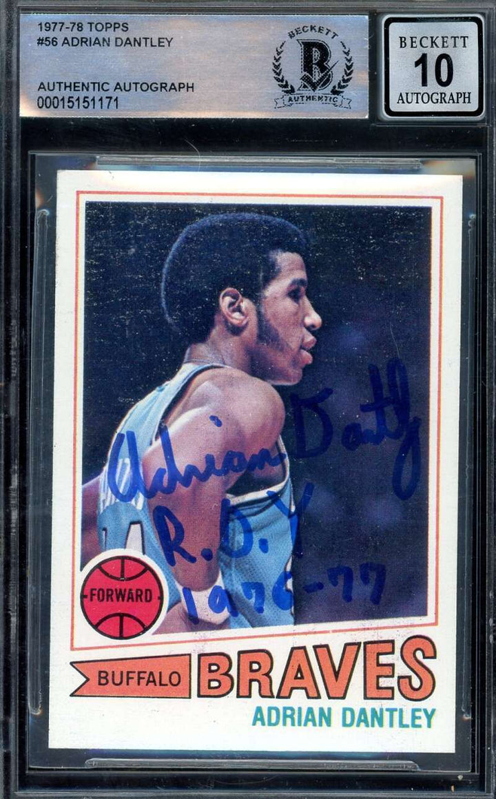 Adrian Dantley Gem Mint 10 Beckett BAS Signed 1977-78 Topps Rookie Autograph