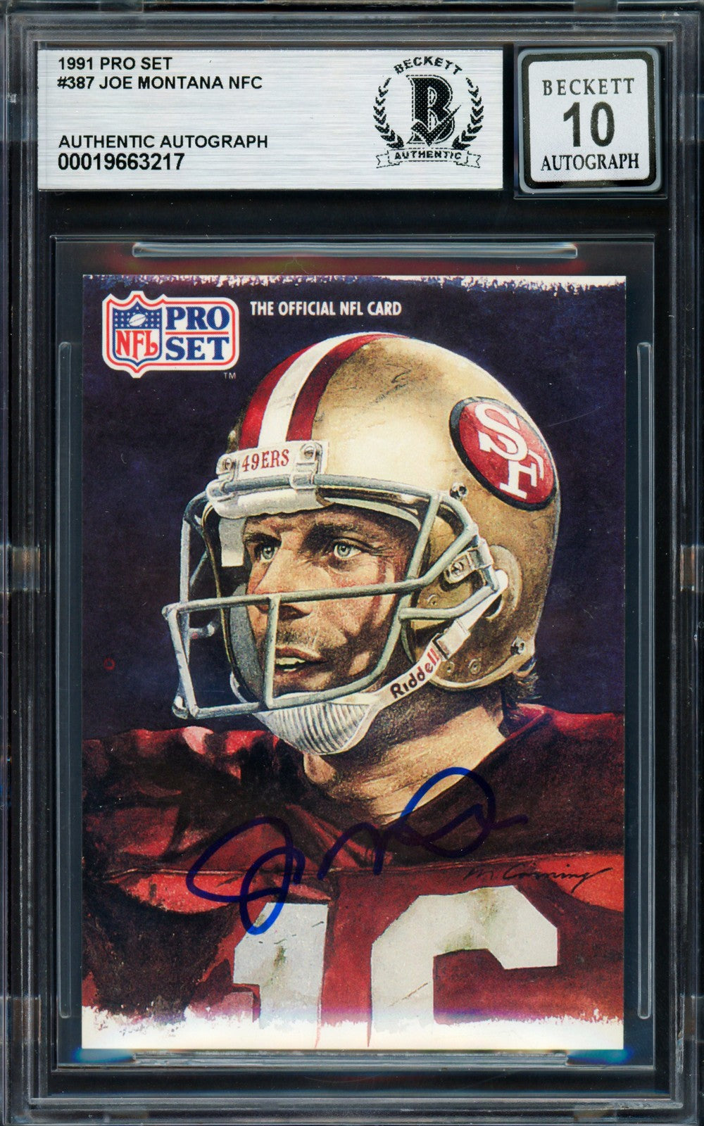 Joe Montana Signed 1991 Pro Set Card 387 San Francisco 49ers Auto GM 10 Beckett