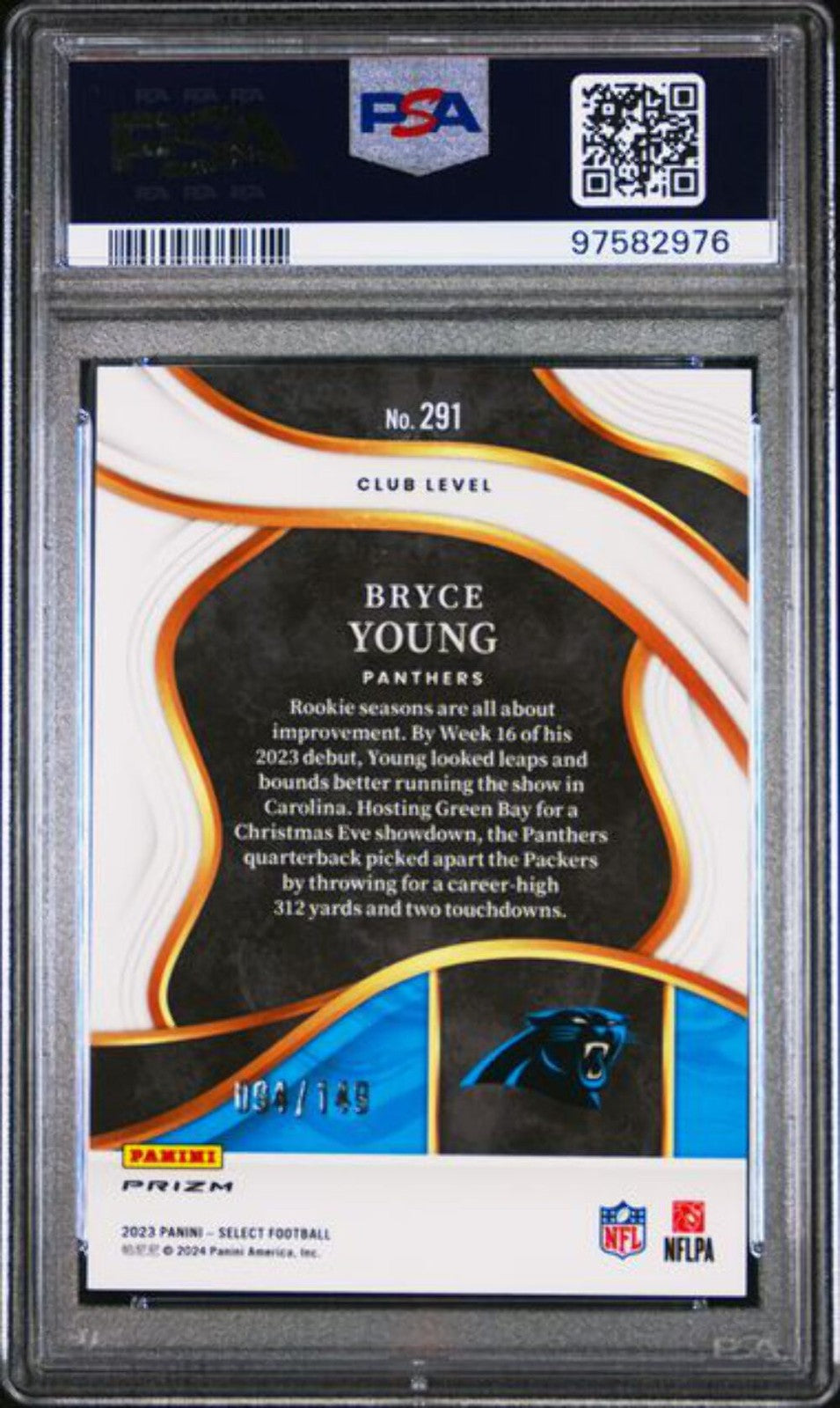 Graded 2023 Panini Select Bryce Young #291 /149 Tri Prizm Rookie Card PSA 10