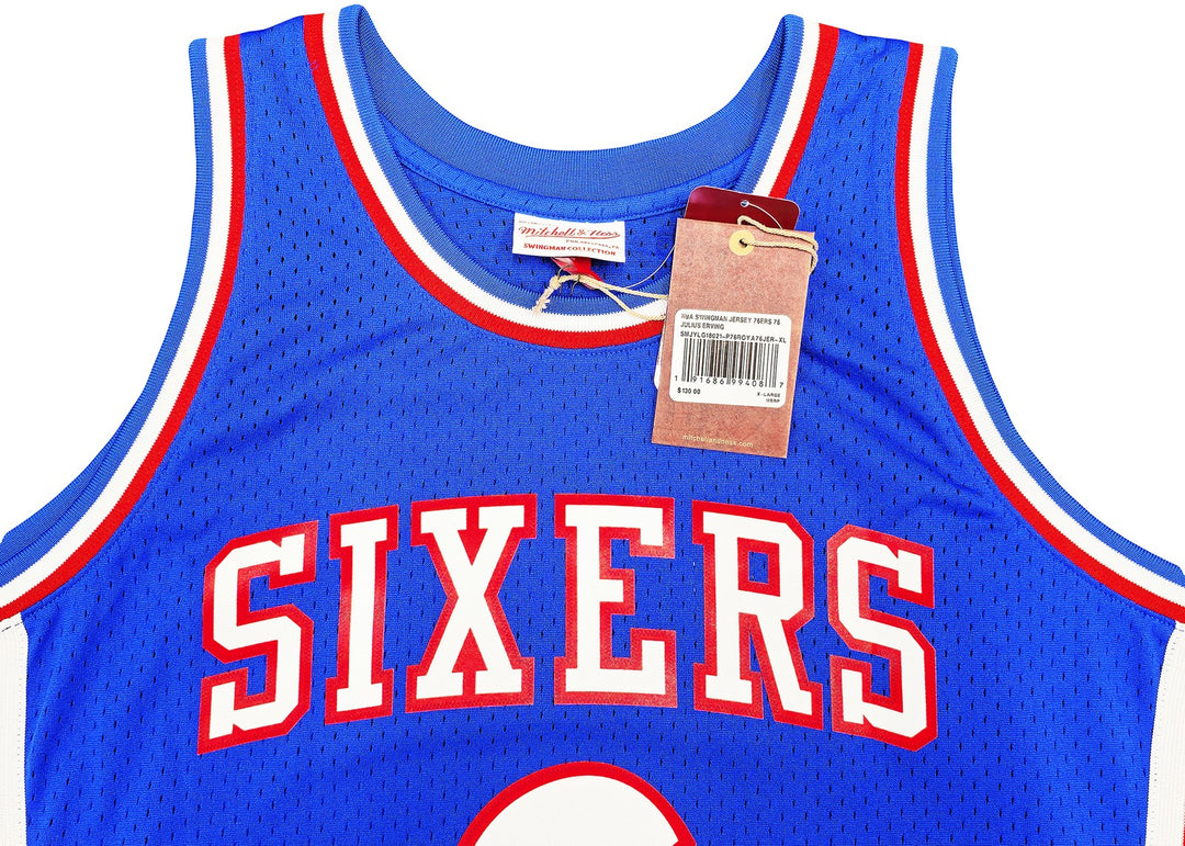 76ers Julius Dr J Erving Auto Blue Mitchell Ness Swingman 76 Jersey HOF 93 BAS