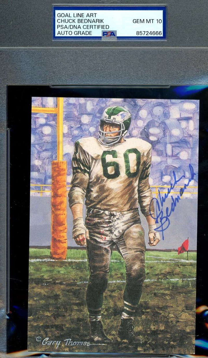 Chuck Bednarik Gem Mint 10 PSA DNA Signed Goal Line Art Card GLAC Autograph