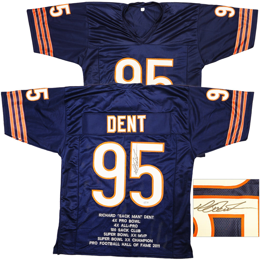 Chicago Bears Richard Dent Signed Dark Blue Jersey Stats Beckett Wit