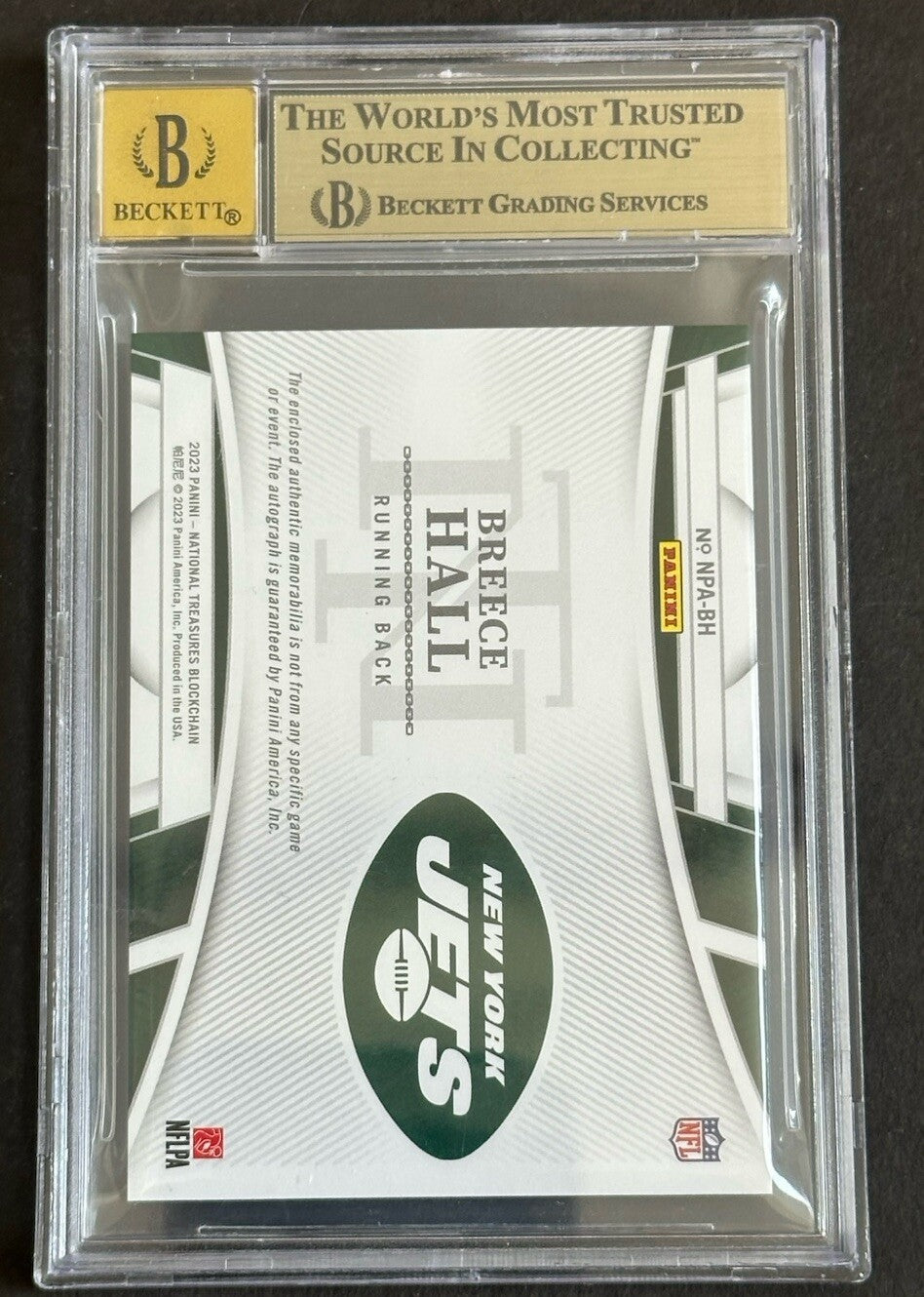 BREECE HALL National Treasures Rookie Blockchain Nike Patch 1/1 Auto Bgs 9.5 /10
