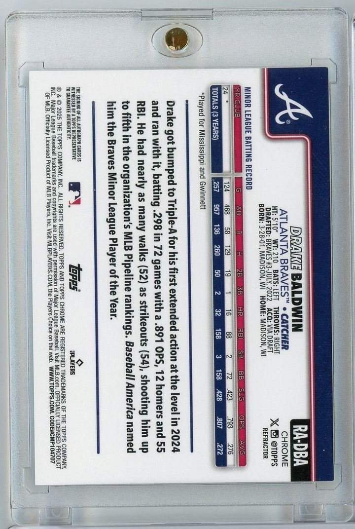 2025 Topps Chrome Drake Baldwin RADBA 499 Refractor Auto Rookie RC Baseball Card