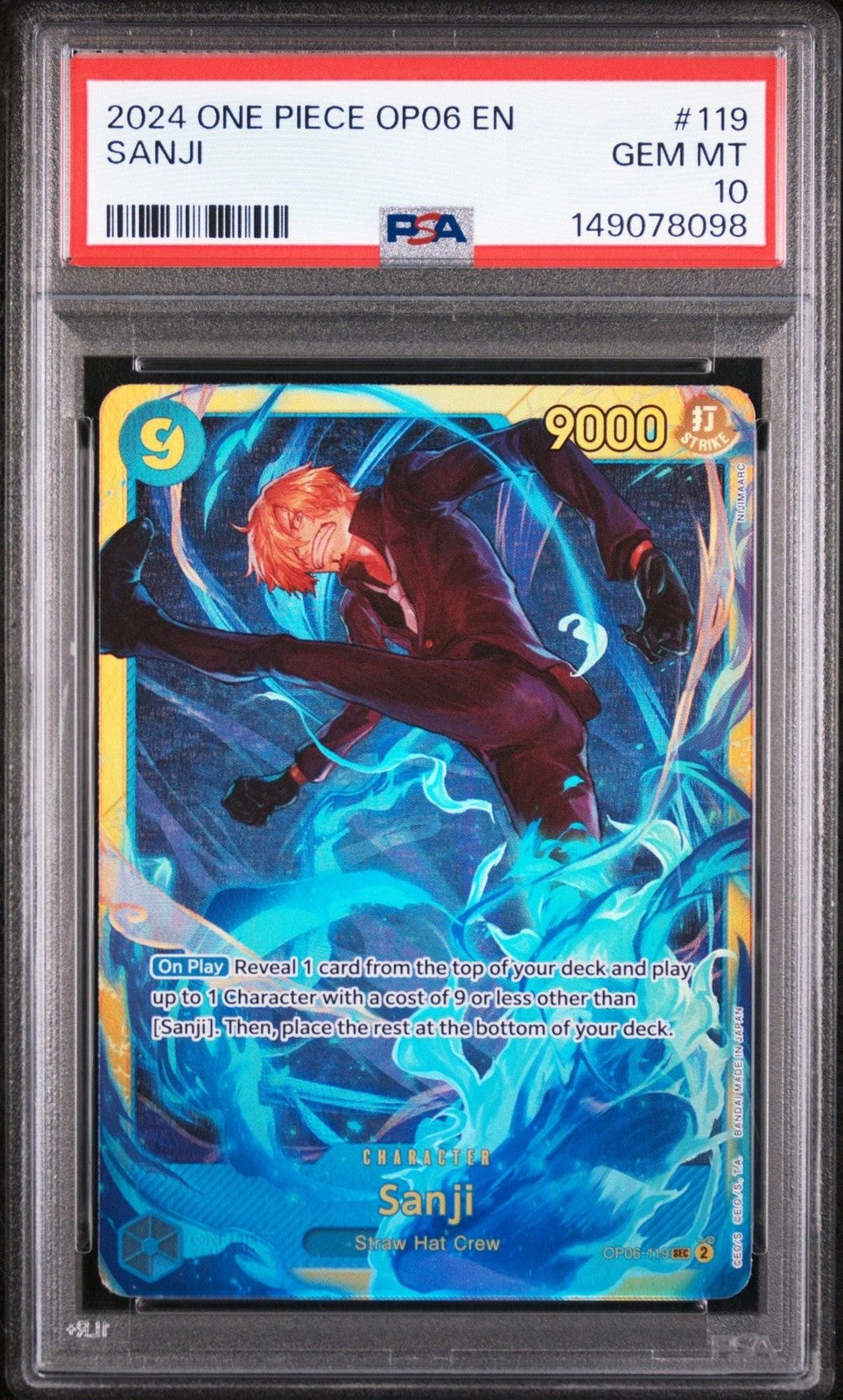 Graded 2024 One Piece Sanji 119 Trading Card Game PSA 10 Gem Mint