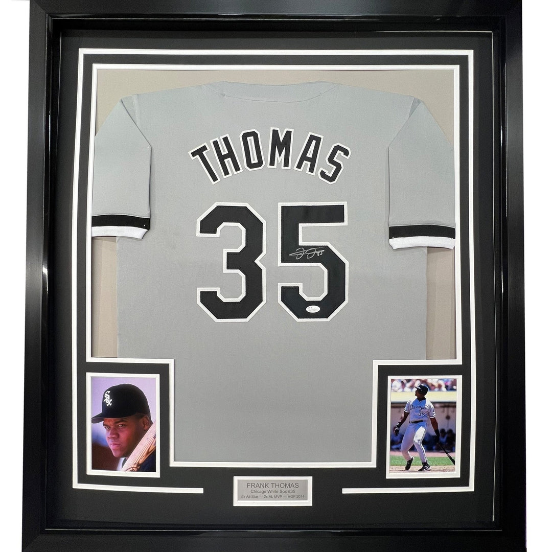FRAMED Signed FRANK THOMAS 35x39 Chicago Grey Jersey JSA COA Auto
