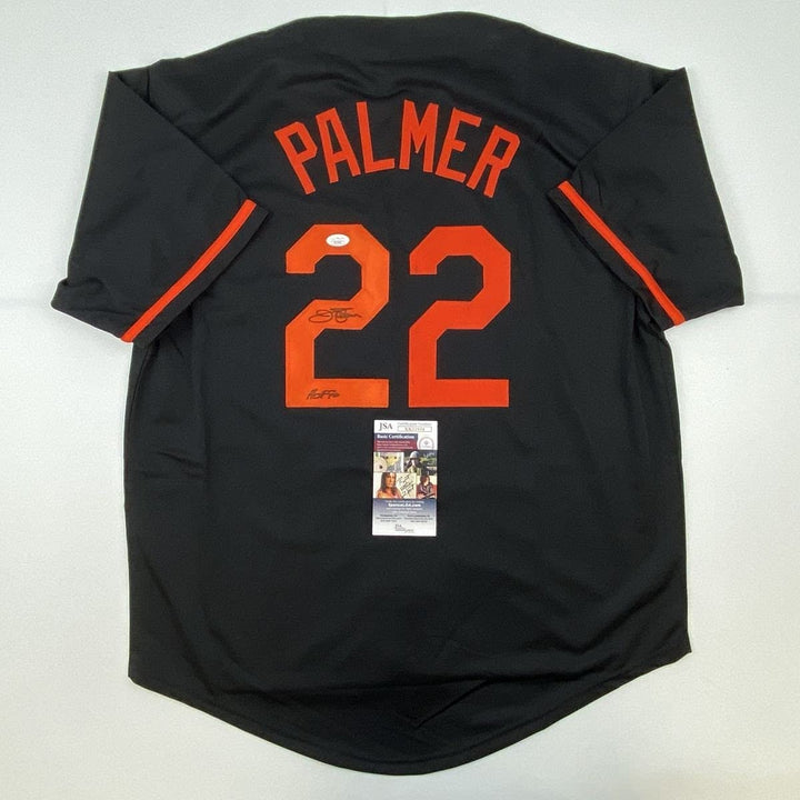 Autographed/Signed Jim Palmer HOF 1990 Baltimore Black Jersey JSA COA