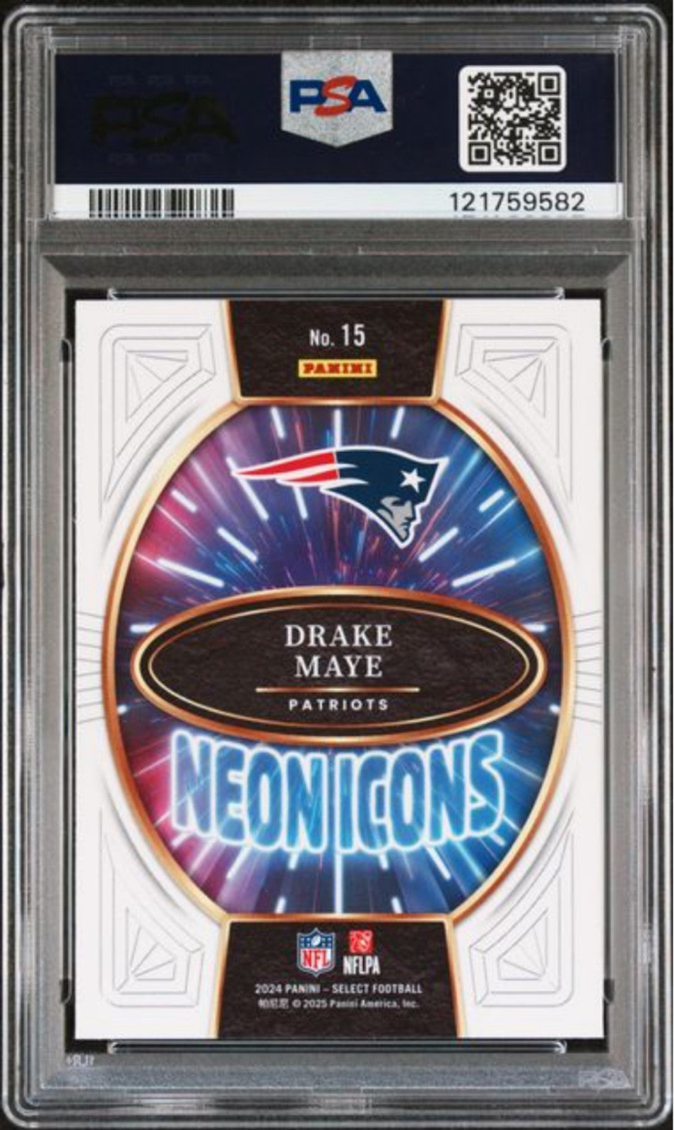 Graded 2024 Panini Select Drake Maye #15 Neon Icons Rookie RC Card PSA 10 Mint
