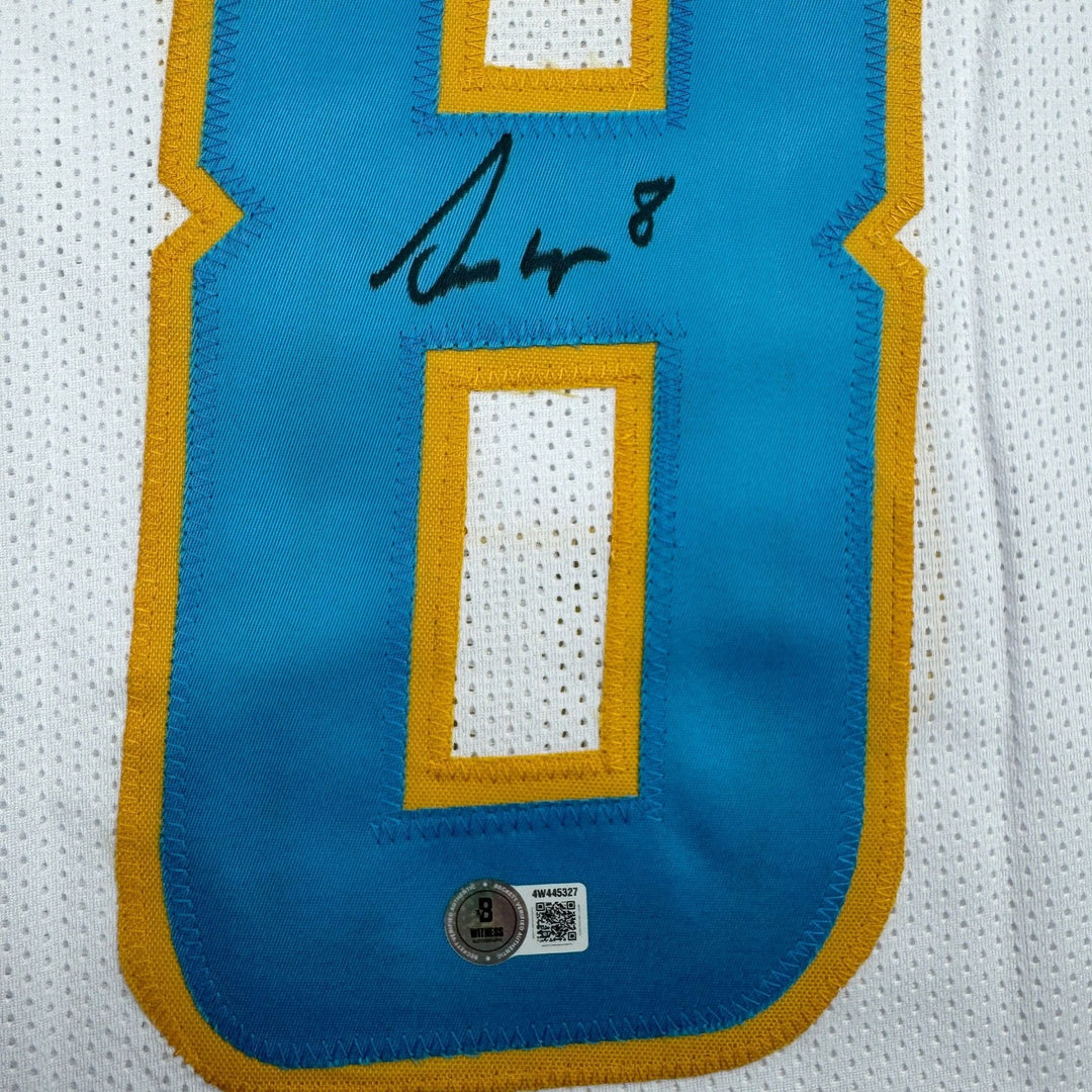 Autographed/Signed Omarion Hampton Los Angeles White Jersey Beckett BAS COA
