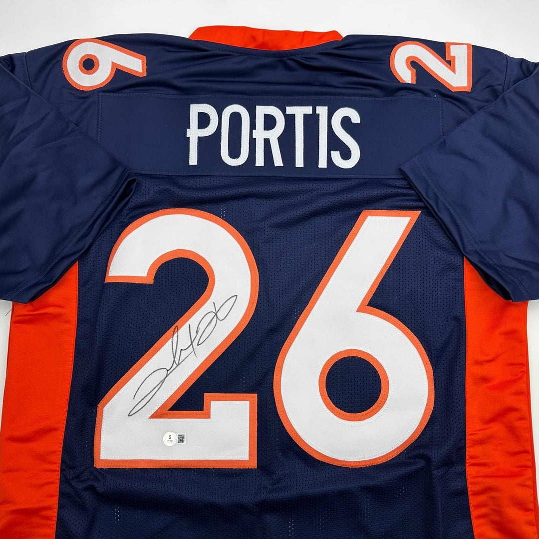 Autographed/Signed Clinton Portis Denver Blue Jersey Beckett BAS COA