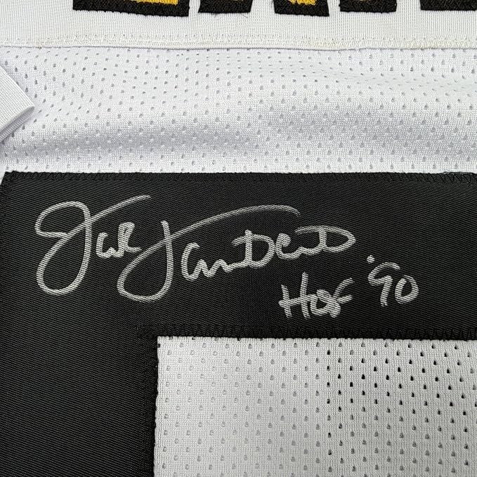 Framed Signed Jack Lambert 35x39 Pittsburgh White Football Jersey JSA COA