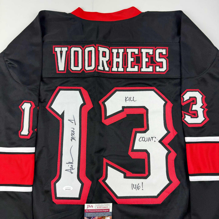 Autographed/Signed Ari Lehman Jason Voorhees Friday 13th Black Jersey JSA COA