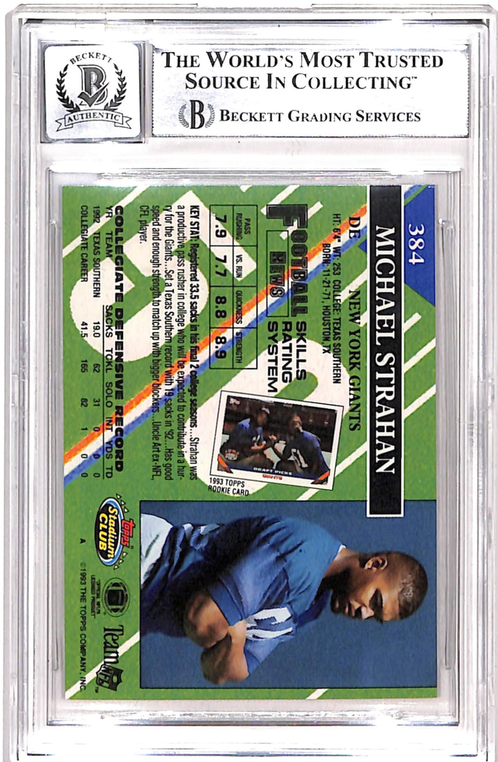 Michael Strahan Signed 1993 Stadium Club #384a 10 Auto Beckett 38971
