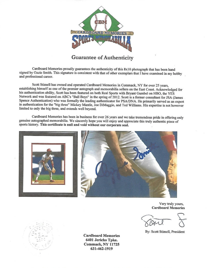 Ozzie Smith Cardinals signed 8x10 photo framed autograph HOF CBM COA