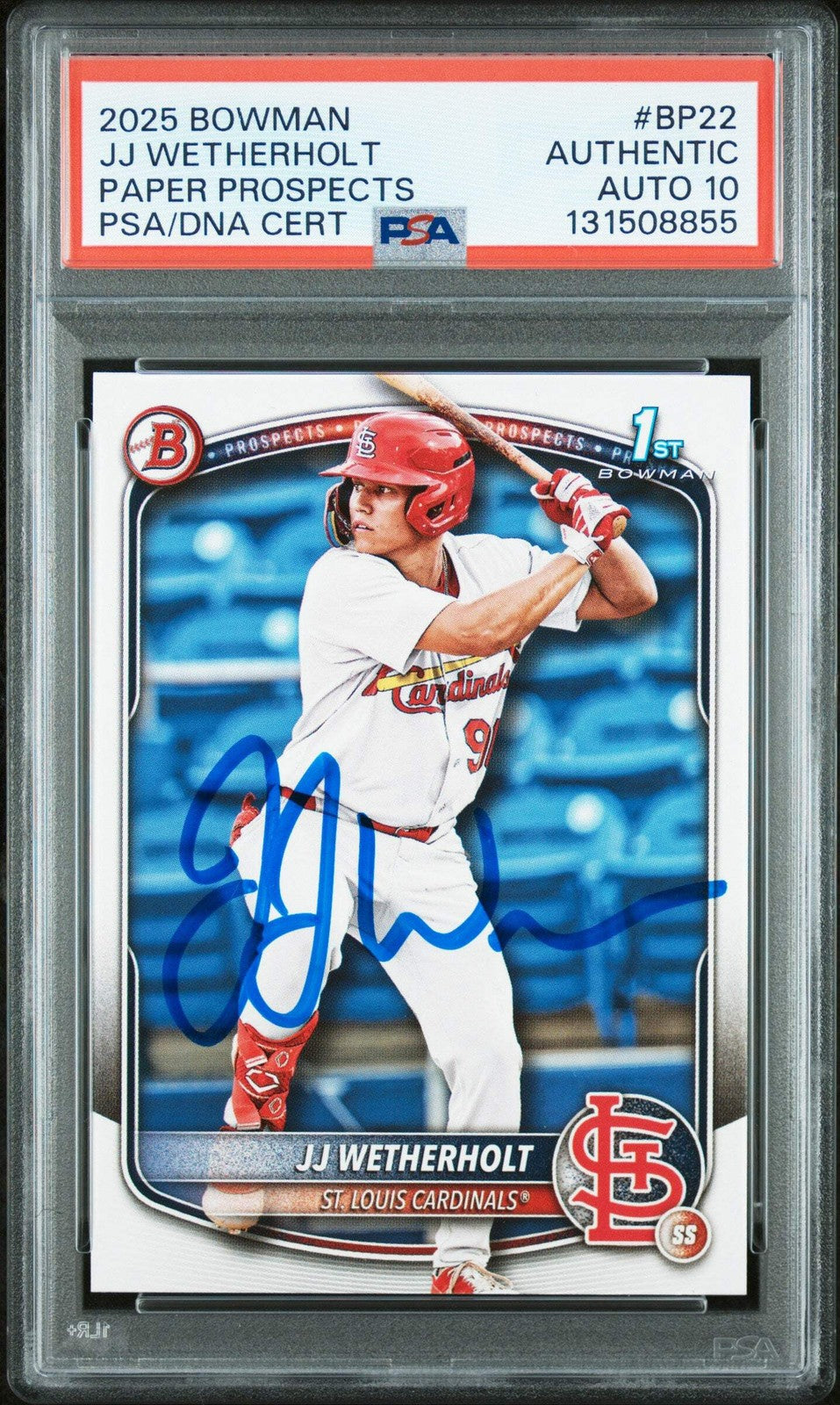 Graded 2025 Bowman JJ Wetherholt #BP-22 Prospects Rookie Card PSA 10 Auto Grade