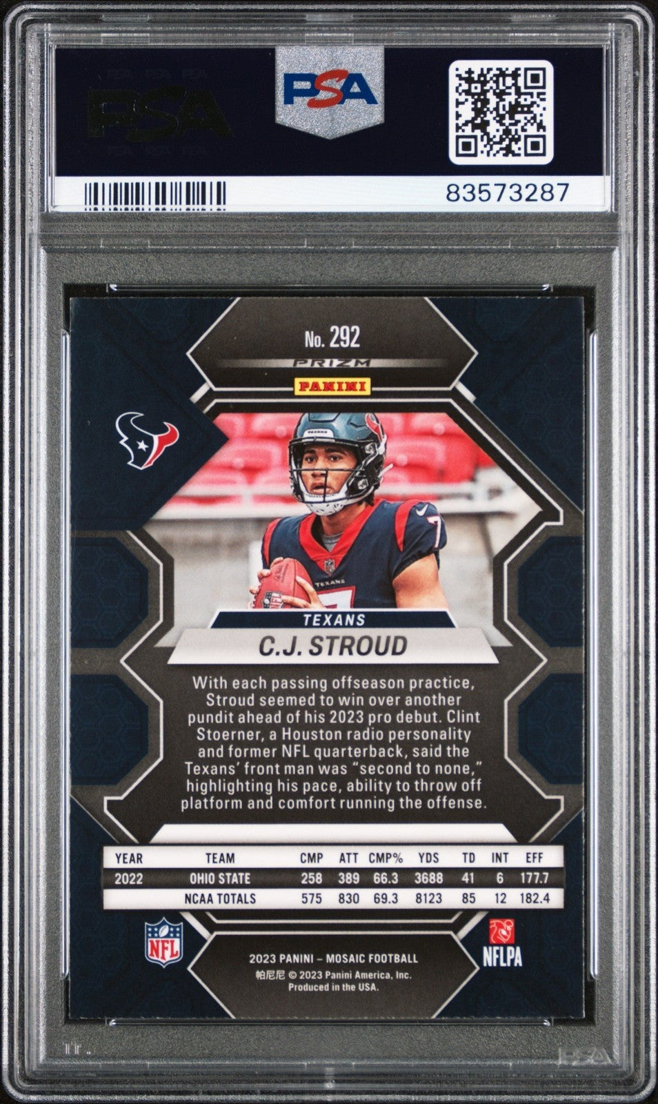 Graded 2023 Panini Mosaic C.J. Stroud #292 Rookie RC Card PSA 10 Gem