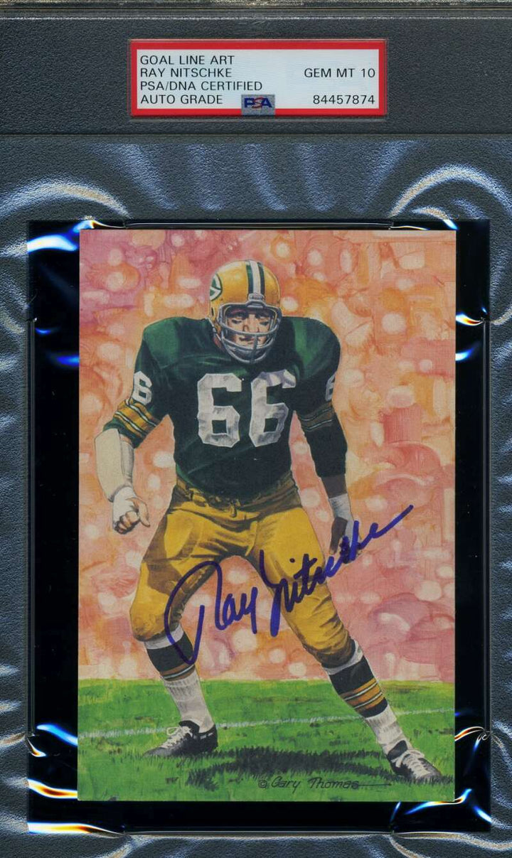 Ray Nitschke Gem Mint 10 PSA DNA Slabbed Signed Goal Line Art Card Autograph GLA