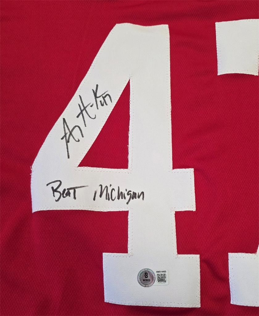AJ Hawk signed "Beat Michigan" Ohio State Buckeyes Jersey autograph Beckett BAS