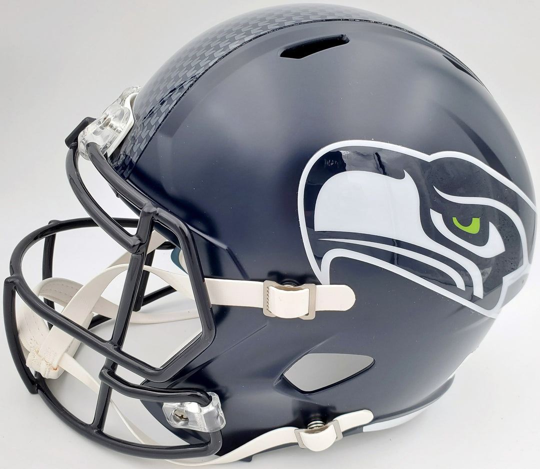 Russell Wilson Signed Seahawks Full Size Replica Speed Helmet In Silver RW Holo