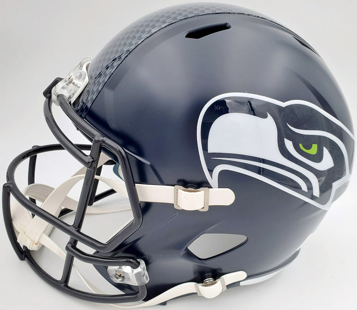 Russell Wilson Signed Seahawks Full Size Replica Speed Helmet In Silver RW Holo