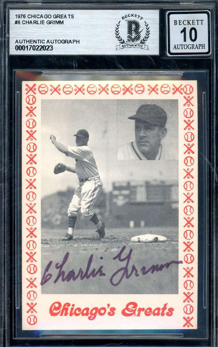 Charlie Grimm Gem Mint 10 Beckett BAS Signed 1976 Chicago Greats Autograph