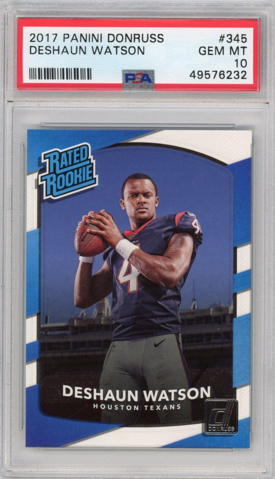 Graded 2017 Panini Donruss Deshaun Watson #345 Rookie RC Football Card PSA 10
