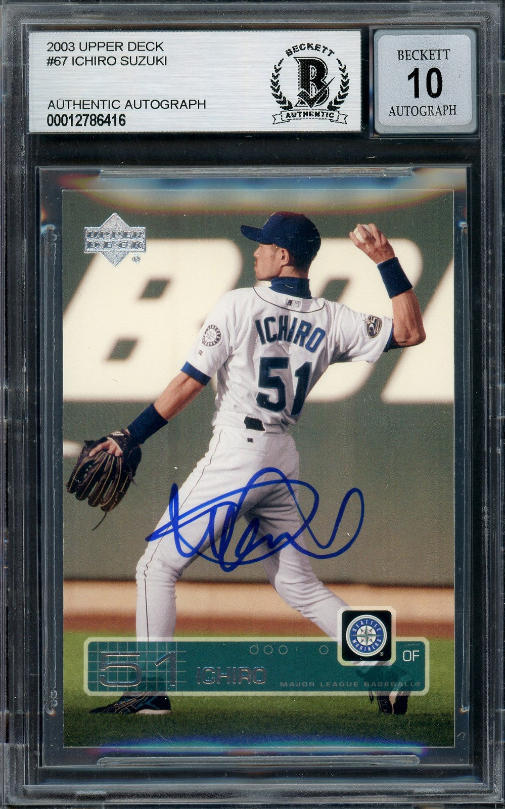 Ichiro Suzuki Signed 2003 Upper Deck Card 67 Seattle Mariners Auto GM 10 Beckett