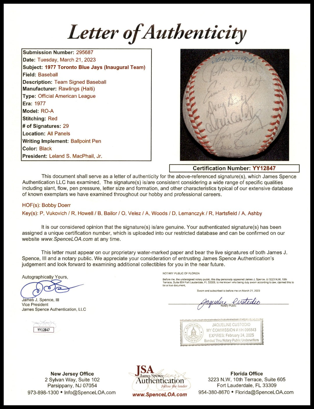 1977 Toronto Blue Jays Team Signed Signed MacPhail AL Baseball Inaugural Year