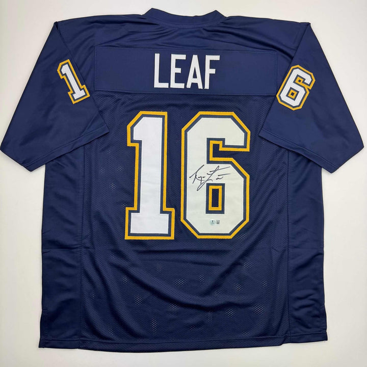 Autographed/Signed Ryan Leaf San Diego Dark Blue Jersey Beckett BAS COA