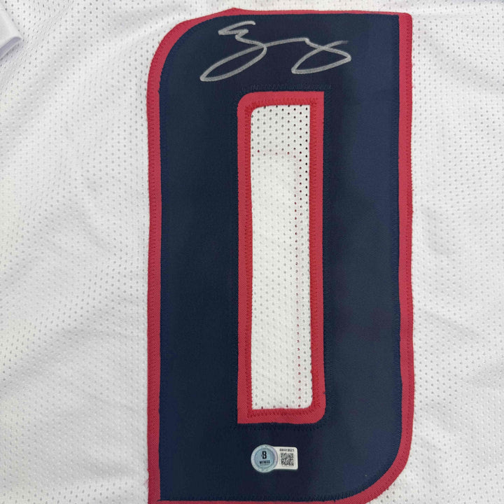 Autographed/Signed Azeez Al Shaair Houston White Football Jersey Beckett BAS COA