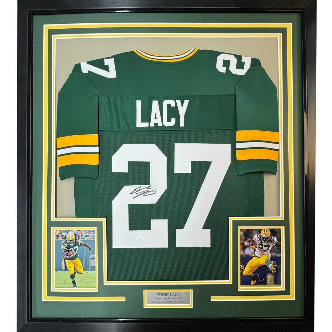 Framed Autographed/Signed Eddie Lacy 35x39 Green Bay Green Jersey JSA COA