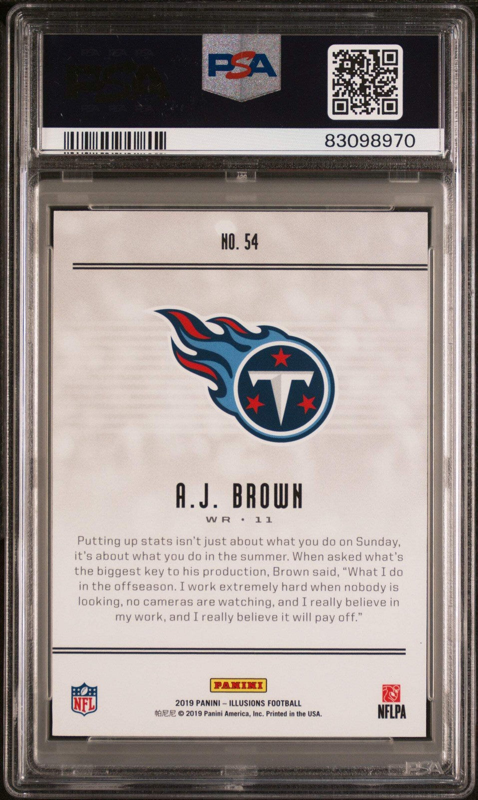 Graded 2019 Panini Illusions AJ Brown #54 Rookie Football Card PSA 10 Gem Mint
