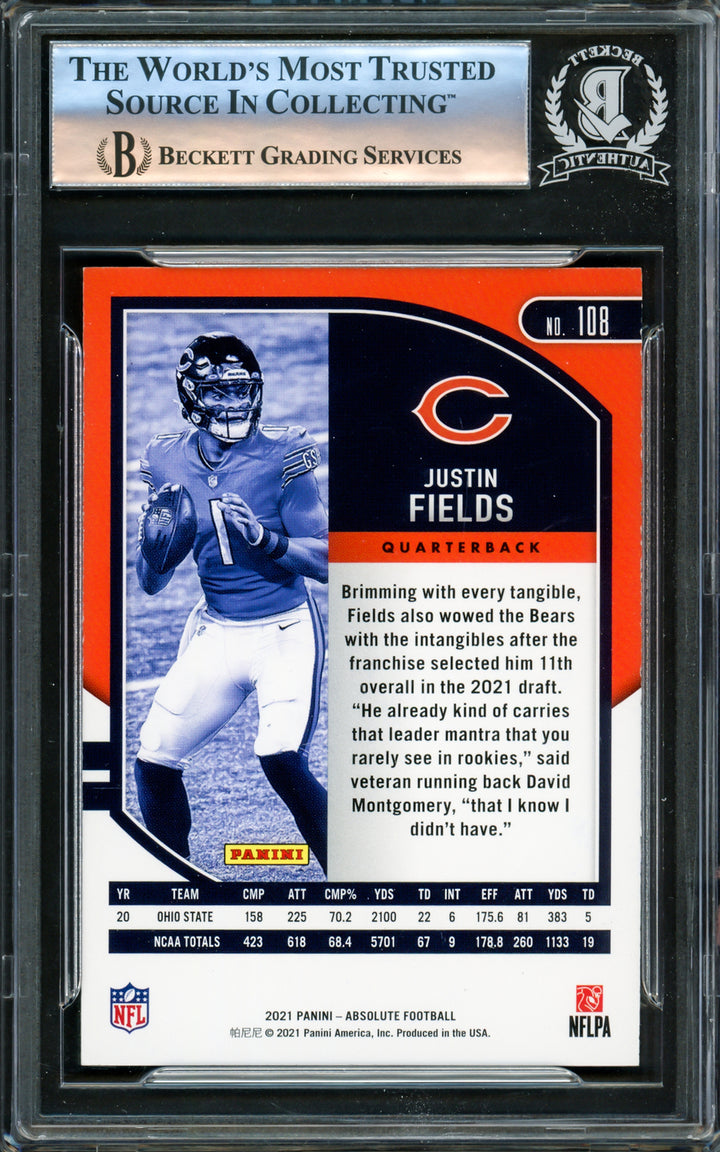 Justin Fields Autographed 2021 Absolute Green Rookie Card Bears Beckett 16175585