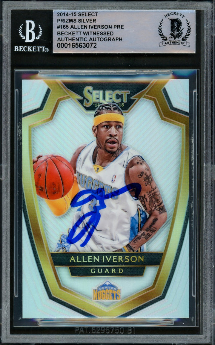 Allen Iverson Signed 2014-15 Select Prizms Silver Card 165 Nuggets Beckett Wit