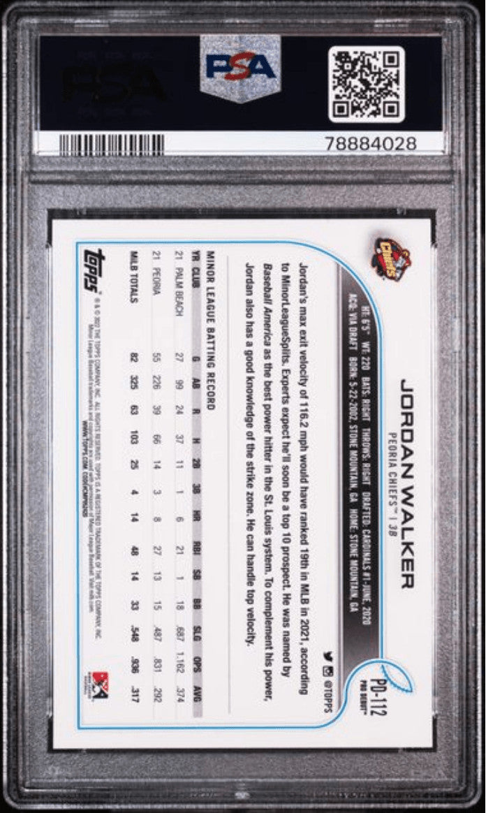 Graded 2022 Topps Pro Debut Jordan Walker #PD112 RC Baseball Card PSA 10
