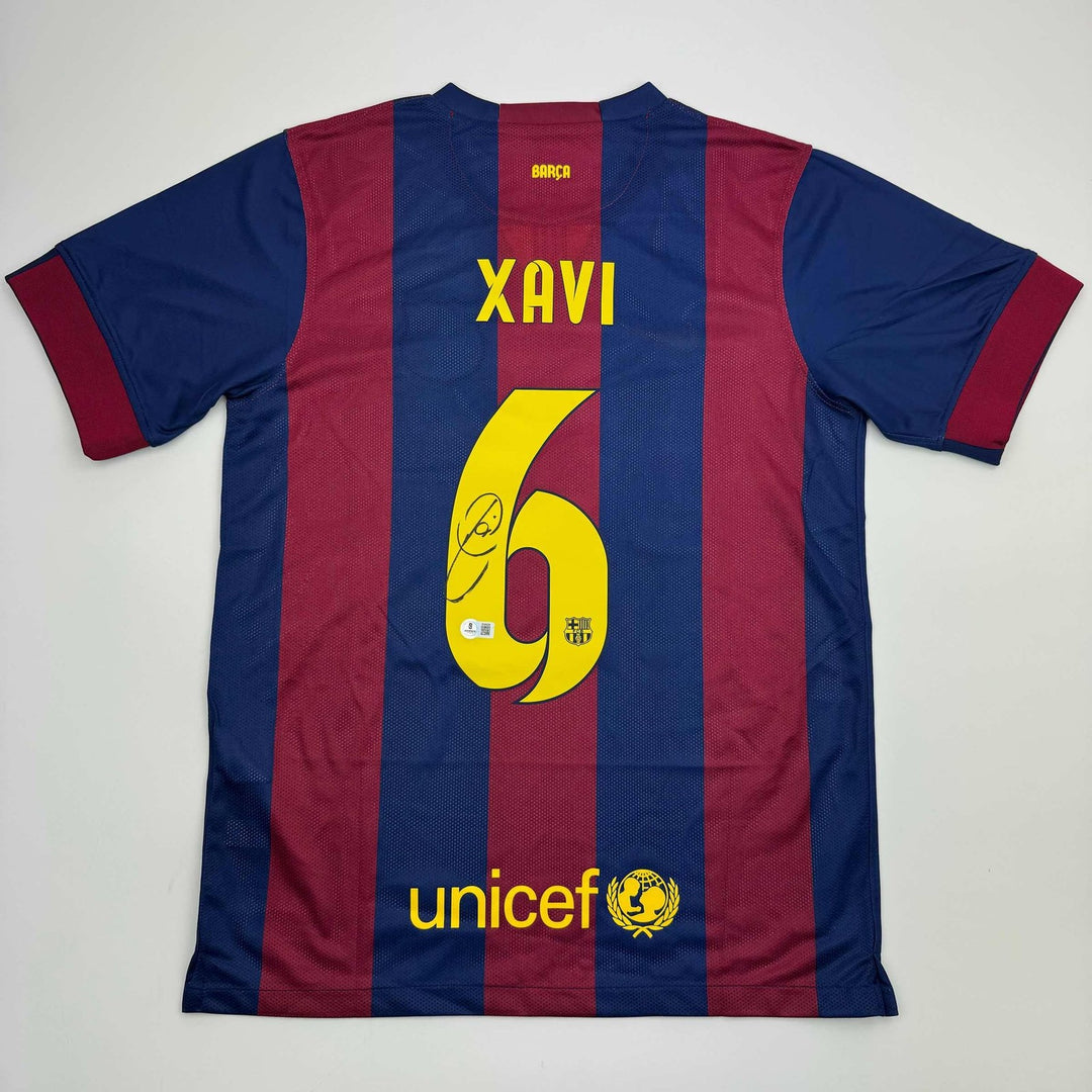 Autographed/Signed Xavi Hernandez FC Barcelona Blue Jersey Beckett BAS COA